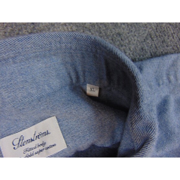 Stenstorms Flannel Shirt Mens XL Fitted Blue Button Down Collar - Picture 5 of 10